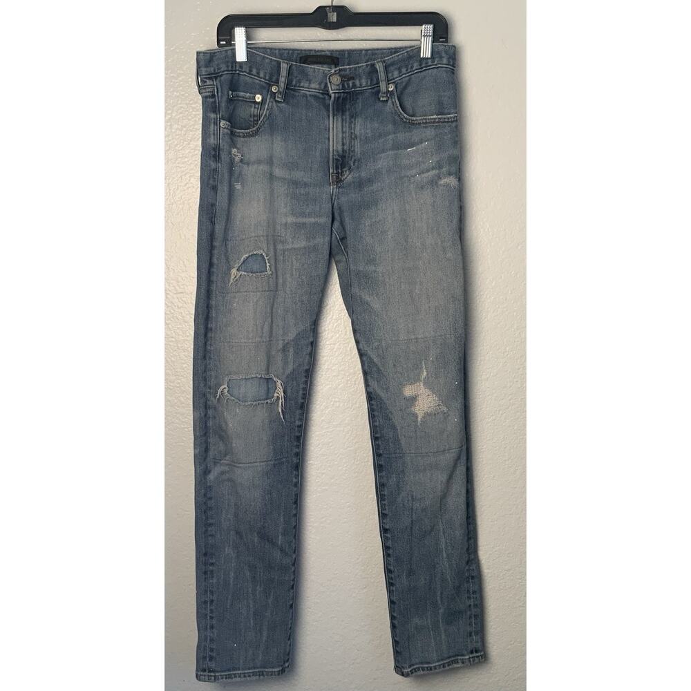 Uniqlo Men’s Denim Distressed Jeans Size 31x30 Blue Med Wash Stretch Straight